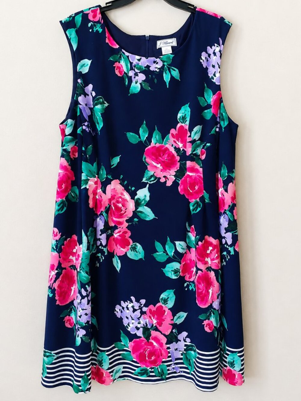 Jessica Howard Navy Blue Floral Fit and Flare Sleeveless Plus Dress SZ 24W - Picture 2 of 7